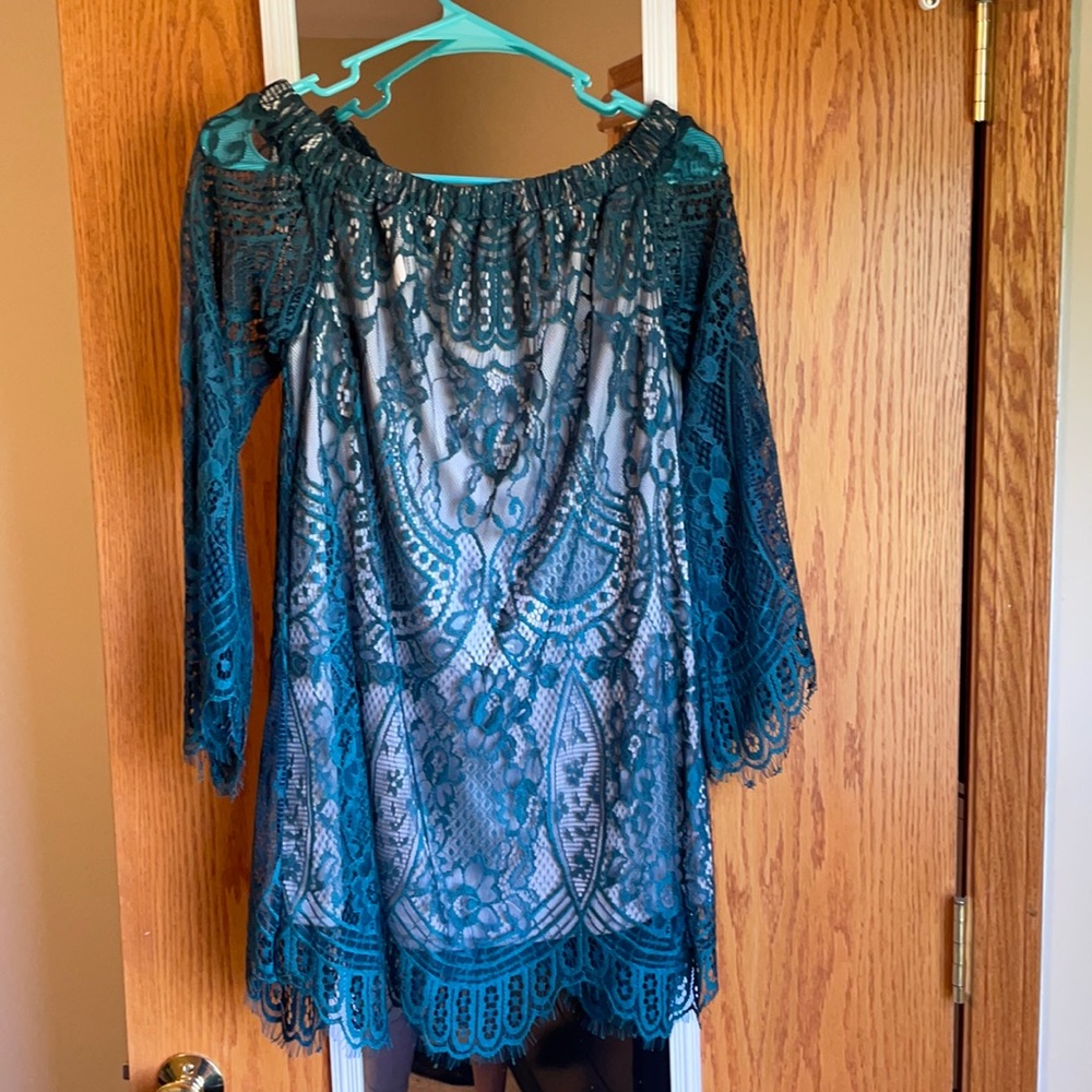 Lace Green Dress with Tan underneath